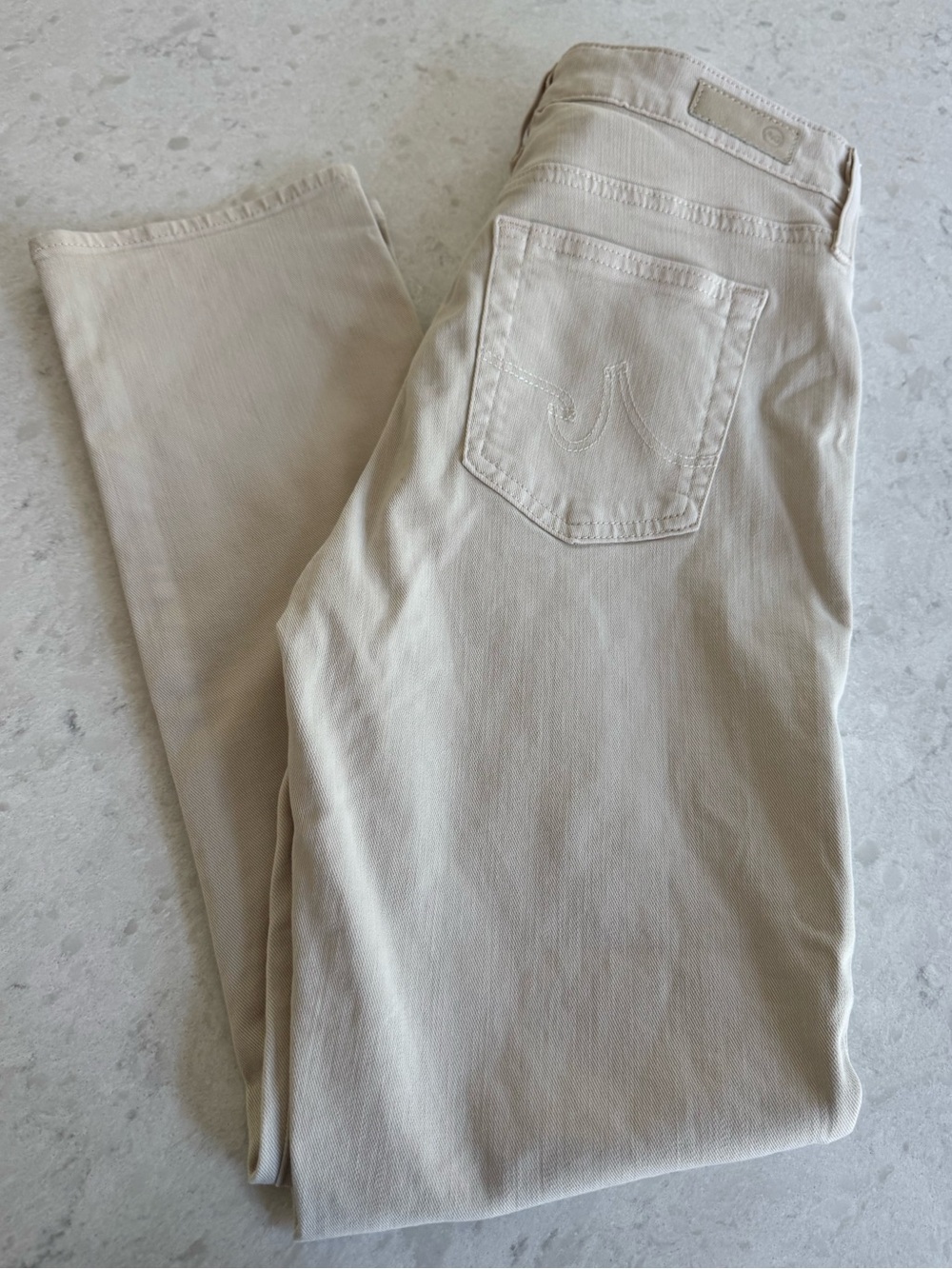 Ag Adriano Goldschmied Cream Mid Rise Straight Denim Jeans Size 28